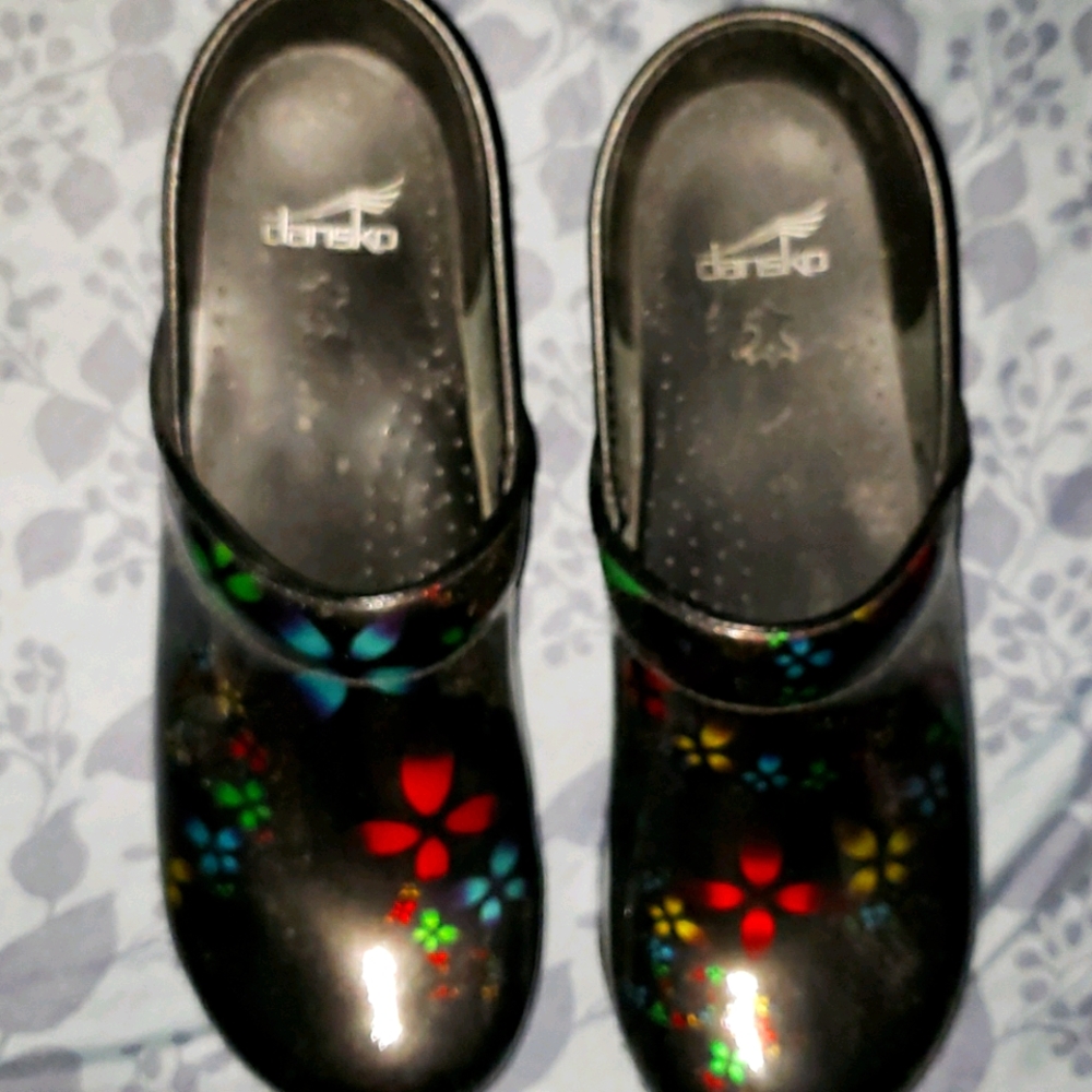 Dansko black floral clogs 42/11.5